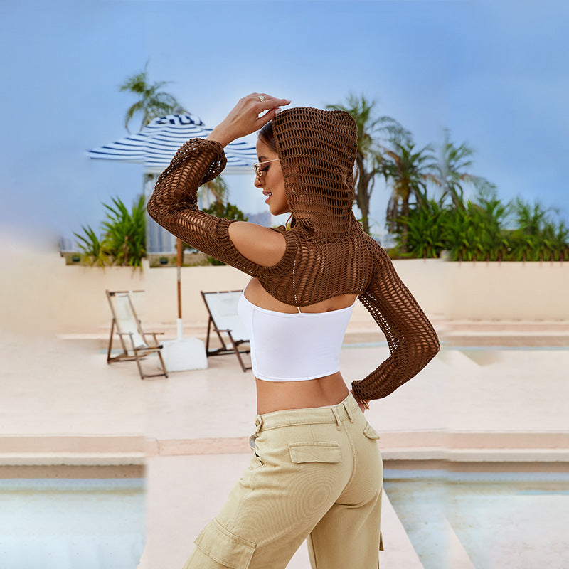 Summer Beach Women Solid Color Sexy Knitted Hollow Out Cutout Bikini Swimsuit Sun Protection Outer Wear Bella Mia